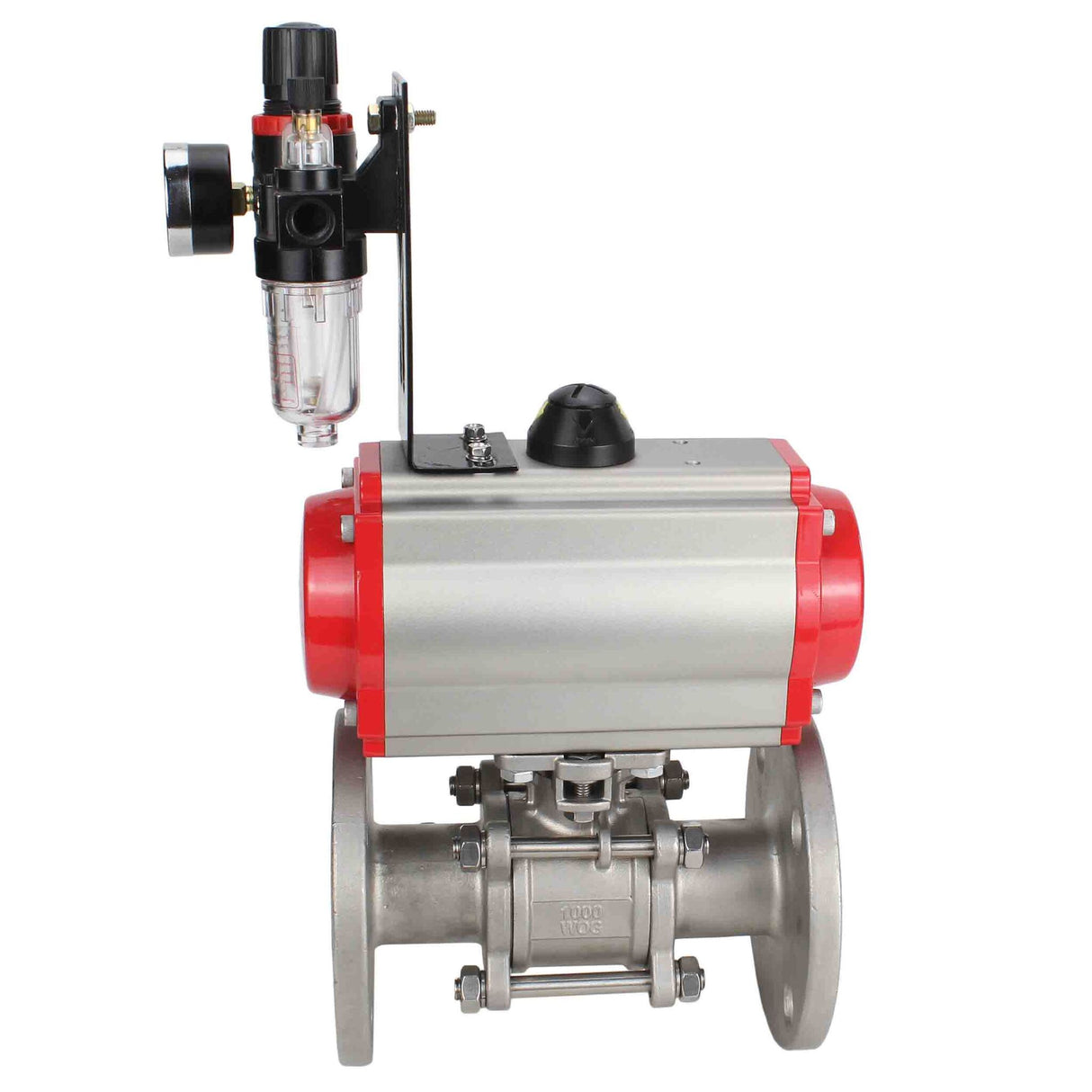 Robinet à boisseau sphérique en acier inoxydable Elephant ksfpt-316-180-da-4m310-110/220v-afc2000, matériau du corps - acier inoxydable AISI 316, matériau de la bille - acier inoxydable AISI 316, joint - PTFE, actionné par actionneur pneumatique