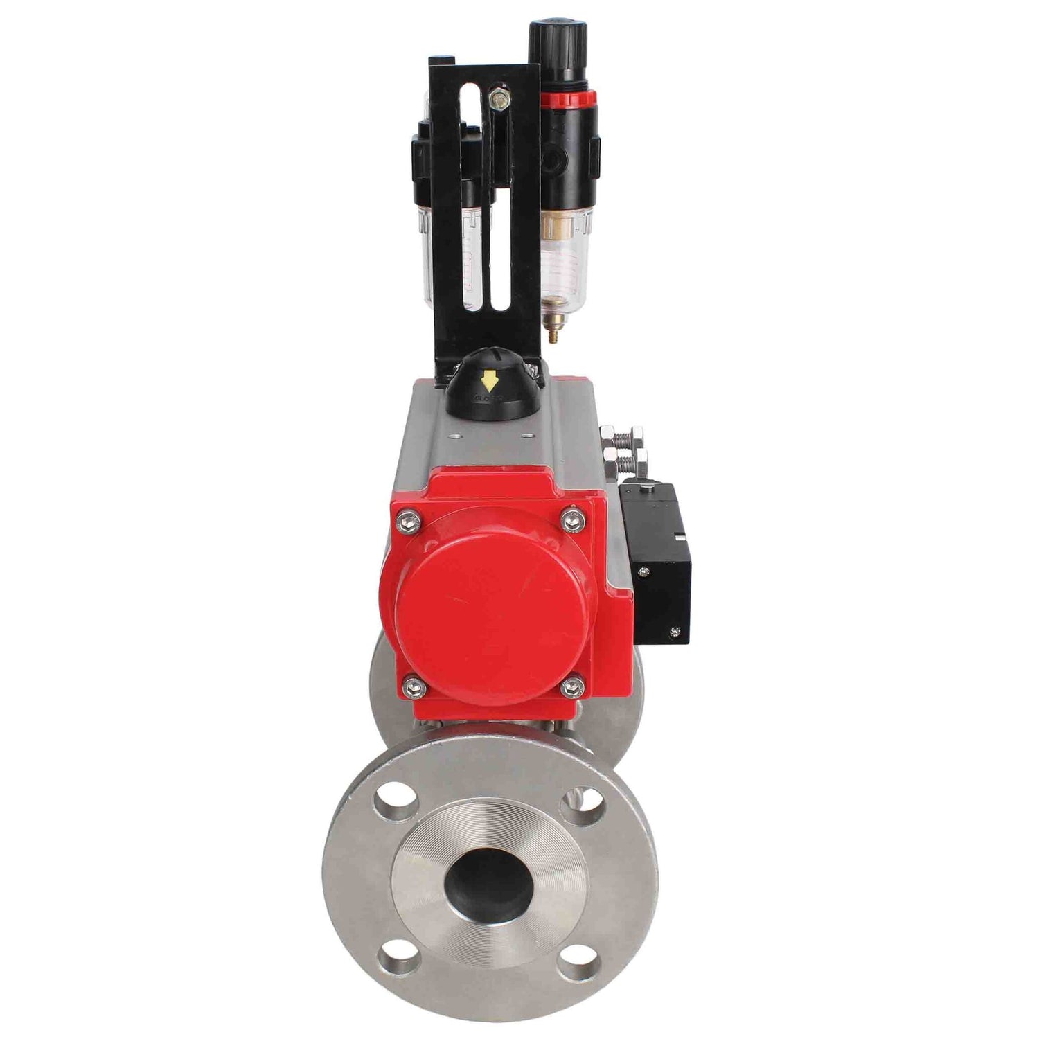 Robinet à boisseau sphérique en acier inoxydable Elephant ksfpt-304-180-sa-4m310-24v-afc2000, matériau du corps - acier inoxydable AISI 304, matériau de la bille - acier inoxydable AISI 304, joint - PTFE, actionné par actionneur pneumatique