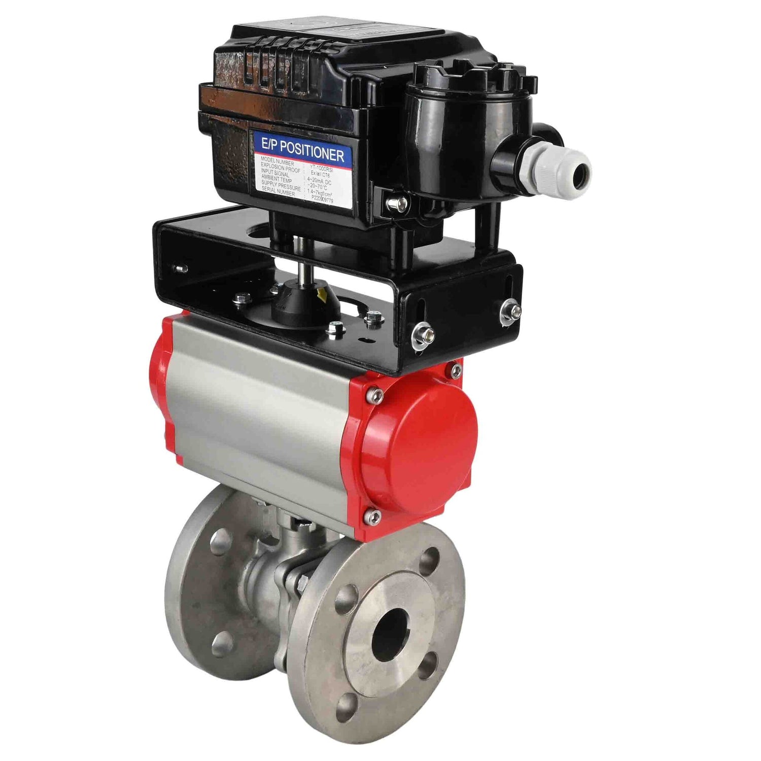 Robinet à boisseau sphérique en acier inoxydable Elephant kchfp-elephant-sa-yt1000rsn, matériau du corps - acier inoxydable AISI 316, matériau de la bille - acier inoxydable AISI 316, joint - PTFE, actionné par actionneur pneumatique