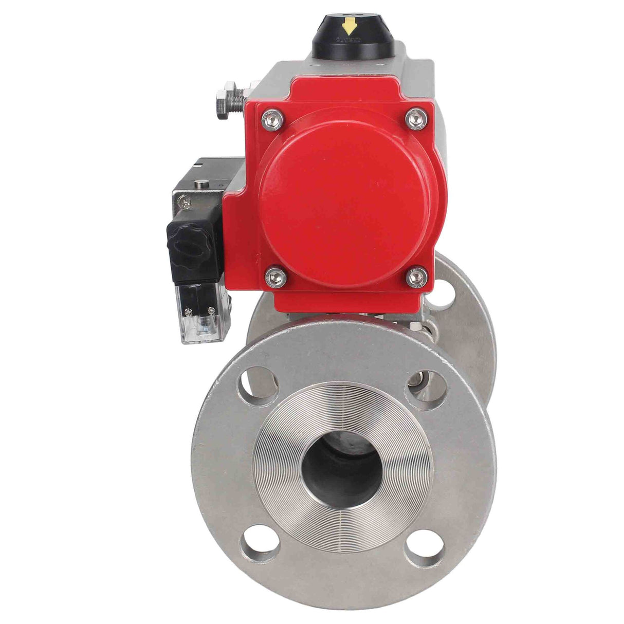 Robinet à boisseau sphérique en acier inoxydable Elephant ksfpt-304-180-sa-4m310-24v, matériau du corps - acier inoxydable AISI 304, matériau de la bille - acier inoxydable AISI 304, joint - PTFE, actionné par actionneur pneumatique