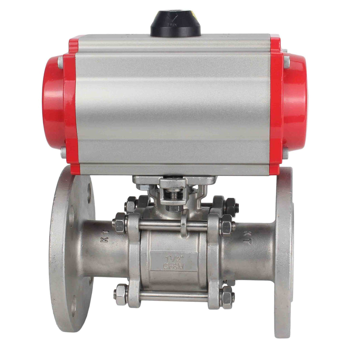 Robinet à boisseau sphérique en acier inoxydable Elephant ksfpt-304-180-sa-4m310-24v, matériau du corps - acier inoxydable AISI 304, matériau de la bille - acier inoxydable AISI 304, joint - PTFE, actionné par actionneur pneumatique