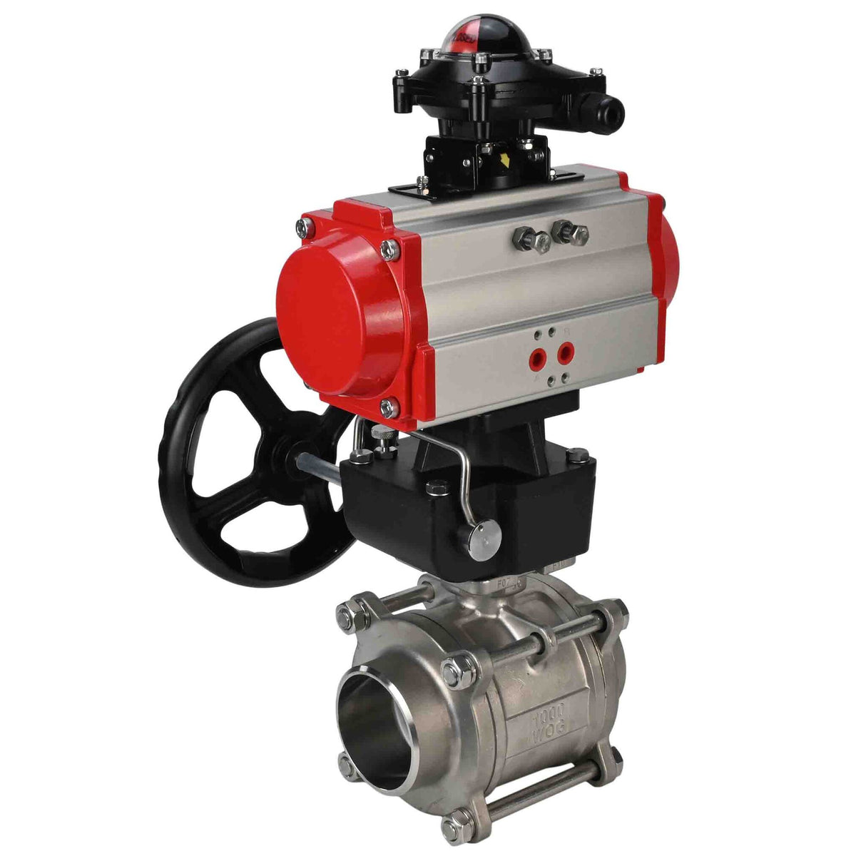 Robinet à boisseau sphérique en acier inoxydable Elephant kshpp-316200-da-apl210n-hdm, matériau du corps - acier inoxydable AISI 316, matériau de la bille - acier inoxydable AISI 316, joint - PTFE, actionné par actionneur pneumatique