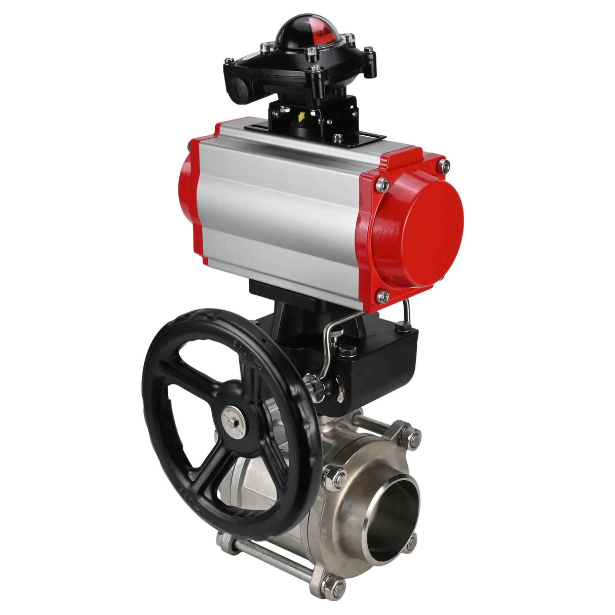 Robinet à boisseau sphérique en acier inoxydable Elephant kshpp-316200-da-apl210n-hdm, matériau du corps - acier inoxydable AISI 316, matériau de la bille - acier inoxydable AISI 316, joint - PTFE, actionné par actionneur pneumatique