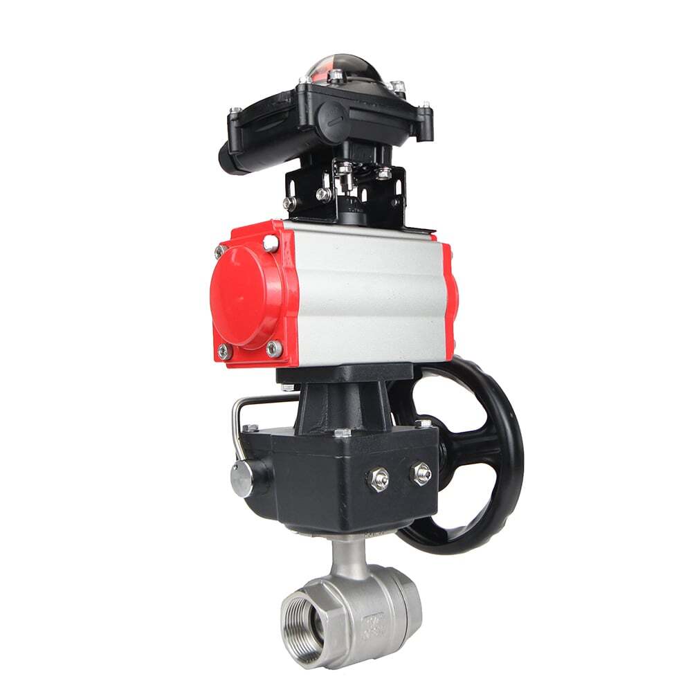 Stainless steel ball valve Elephant BVMP.316.230-ISO 63 bar, threaded, full port, body material - stainless steel AISI 316, with double-acting pneumatic actuator Elephant DA, limit switch block APL-410N EX, manual override HDM
