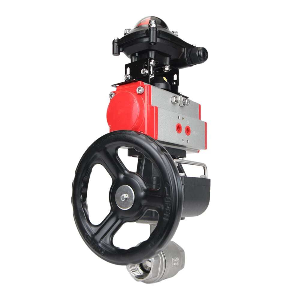 Stainless steel ball valve Elephant BVMP.316.230-ISO 63 bar, threaded, full port, body material - stainless steel AISI 316, with double-acting pneumatic actuator Elephant DA, limit switch block APL-410N EX, manual override HDM