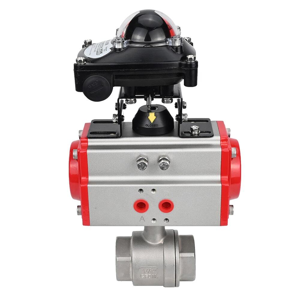 Robinet à boisseau sphérique en acier inoxydable Elephant BVMP.316.230-ISO 914 PSI, fileté, passage intégral, matériau du corps - acier inoxydable AISI 316, avec actionneur pneumatique à double effet Elephant DA, bloc de fin de course APL-410N EX
