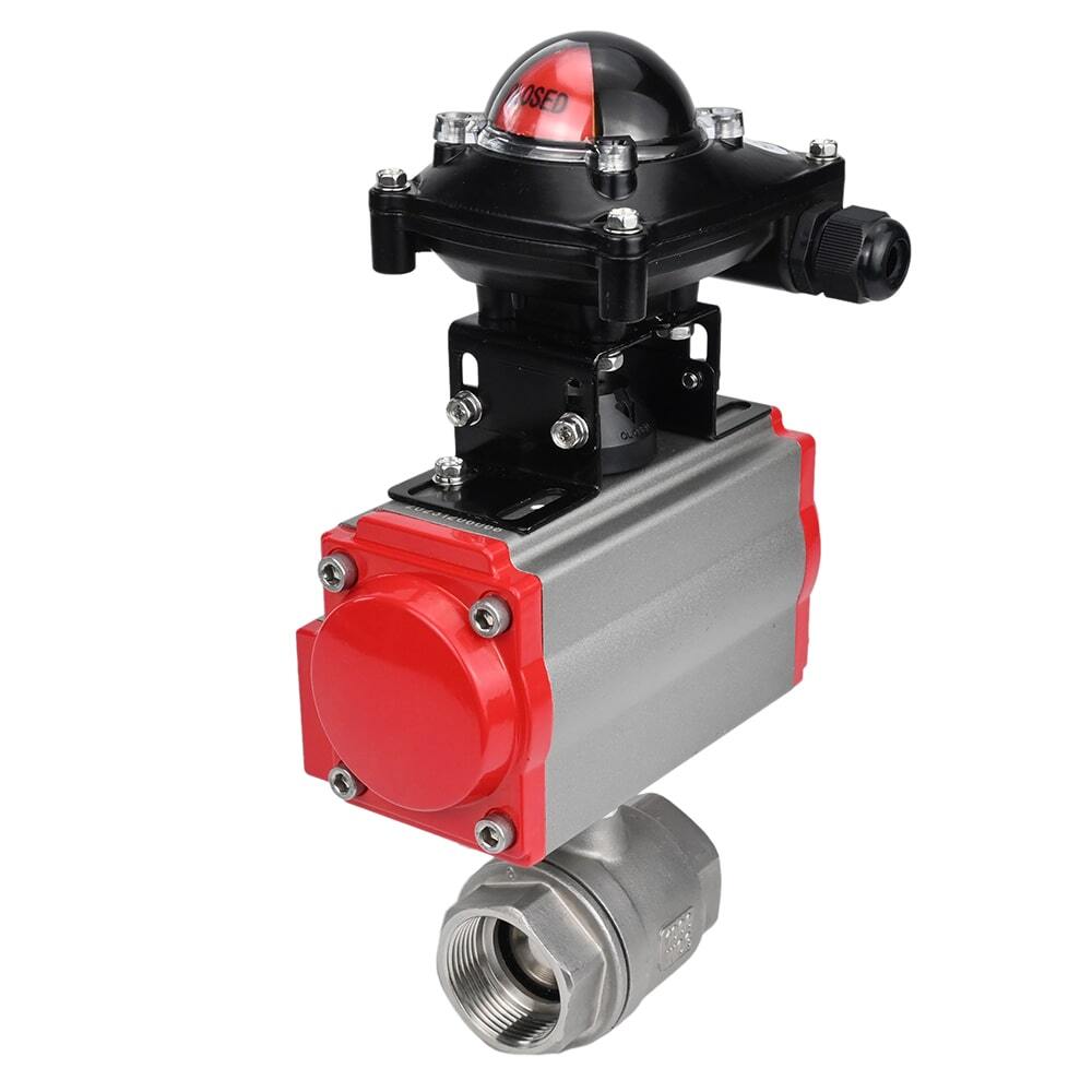 Stainless steel ball valve Elephant BVMP.316.230-ISO 63 bar, threaded, full port, body material - stainless steel AISI 316, with pneumatic actuator with return springs Elephant SA, limit switch block APL-410N EX