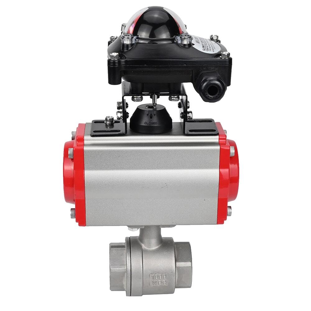 Robinet à boisseau sphérique en acier inoxydable Elephant BVMP.316.230-ISO 914 PSI, fileté, passage intégral, matériau du corps - acier inoxydable AISI 316, avec actionneur pneumatique à double effet Elephant DA, bloc de fin de course APL-410N EX