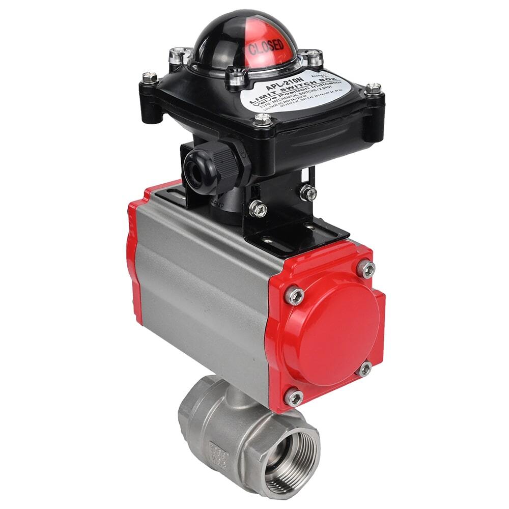 Stainless steel ball valve Elephant BVMP.316.230-ISO 63 bar, threaded, full port, body material - stainless steel AISI 316, with pneumatic actuator with return springs Elephant SA, limit switch block APL-410N EX