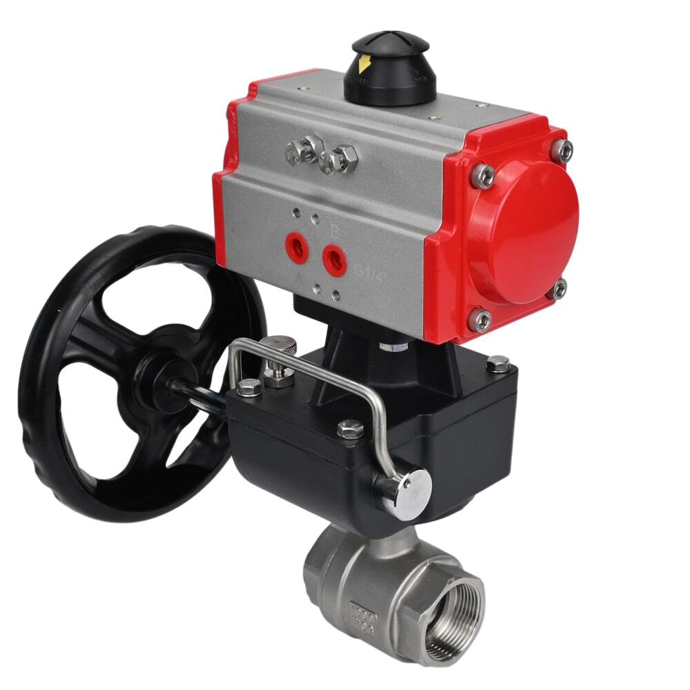 Robinet à boisseau sphérique en acier inoxydable Elephant kshmp316-elephant-da-hdm, matériau du corps - acier inoxydable AISI 316, matériau de la bille - acier inoxydable AISI 316, joint - PTFE, actionné par actionneur pneumatique