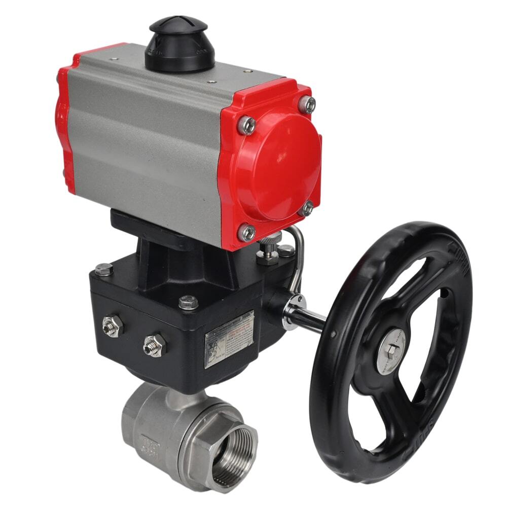 Robinet à boisseau sphérique en acier inoxydable Elephant kshmp316-elephant-da-hdm, matériau du corps - acier inoxydable AISI 316, matériau de la bille - acier inoxydable AISI 316, joint - PTFE, actionné par actionneur pneumatique