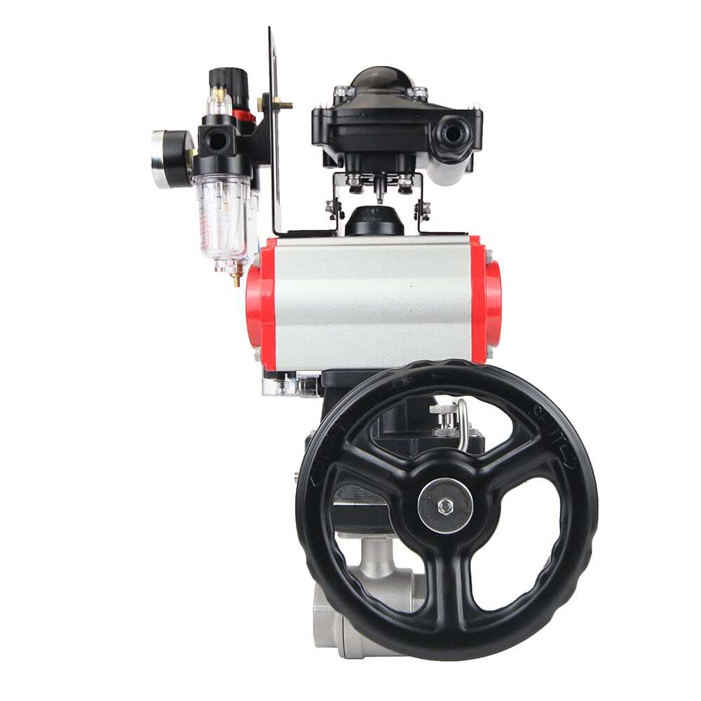 Stainless steel ball valve Elephant BVMP,316,230-ISO 63 bar, threaded, full port, body material - stainless steel AISI 316, with double-acting pneumatic actuator Elephant DA, pneumatic distributor 4M310-08 220V, limit switch block APL-410N EX, manual