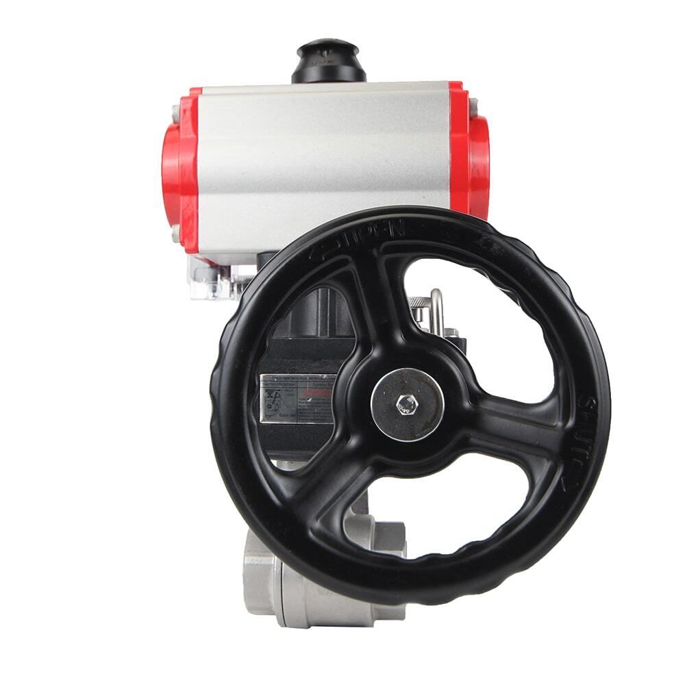 Robinet à boisseau sphérique en acier inoxydable Elephant kshmp316-elephant-da-4m310-110/220-hdm, matériau du corps - acier inoxydable AISI 316, matériau de la bille - acier inoxydable AISI 316, joint - PTFE, actionné par actionneur pneumatique