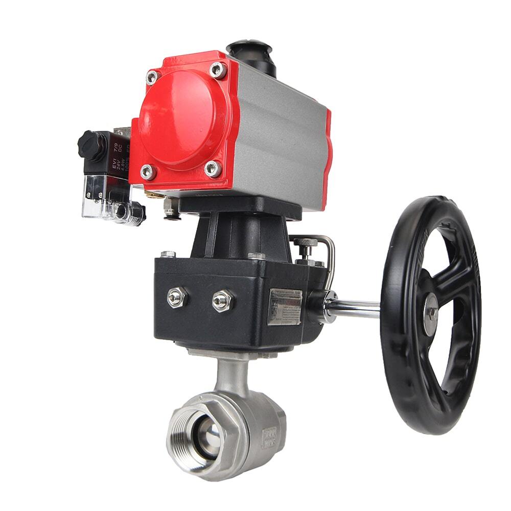 Robinet à boisseau sphérique en acier inoxydable Elephant kshmp316-elephant-da-4m310-110/220-hdm, matériau du corps - acier inoxydable AISI 316, matériau de la bille - acier inoxydable AISI 316, joint - PTFE, actionné par actionneur pneumatique