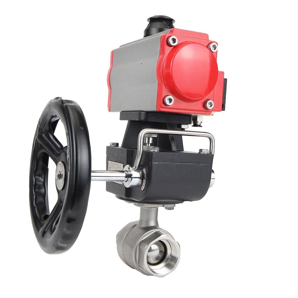 Robinet à boisseau sphérique en acier inoxydable Elephant kshmp316-elephant-da-4m310-110/220-hdm, matériau du corps - acier inoxydable AISI 316, matériau de la bille - acier inoxydable AISI 316, joint - PTFE, actionné par actionneur pneumatique