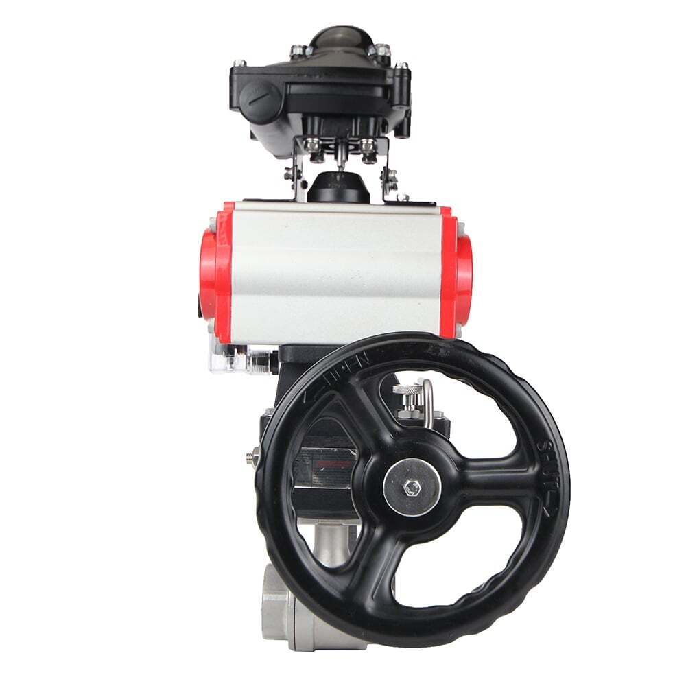 Robinet à boisseau sphérique en acier inoxydable Elephant kshmp316-elephant-da-4m310-24v-apl-210n-hdm, matériau du corps - acier inoxydable AISI 316, matériau de la bille - acier inoxydable AISI 316, joint - PTFE, actionné par actionneur pneumatique