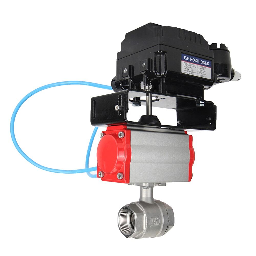 Robinet à boisseau sphérique en acier inoxydable Elephant kshmp316-elephant-da-yt1000rsi, matériau du corps - acier inoxydable AISI 316, matériau de la bille - acier inoxydable AISI 316, joint - PTFE, actionné par actionneur pneumatique