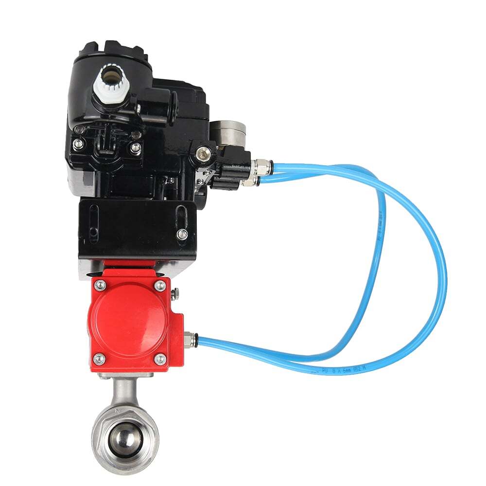 Robinet à boisseau sphérique en acier inoxydable Elephant kshmp316-elephant-da-yt1000rsn, matériau du corps - acier inoxydable AISI 316, matériau de la bille - acier inoxydable AISI 316, joint - PTFE, actionné par actionneur pneumatique