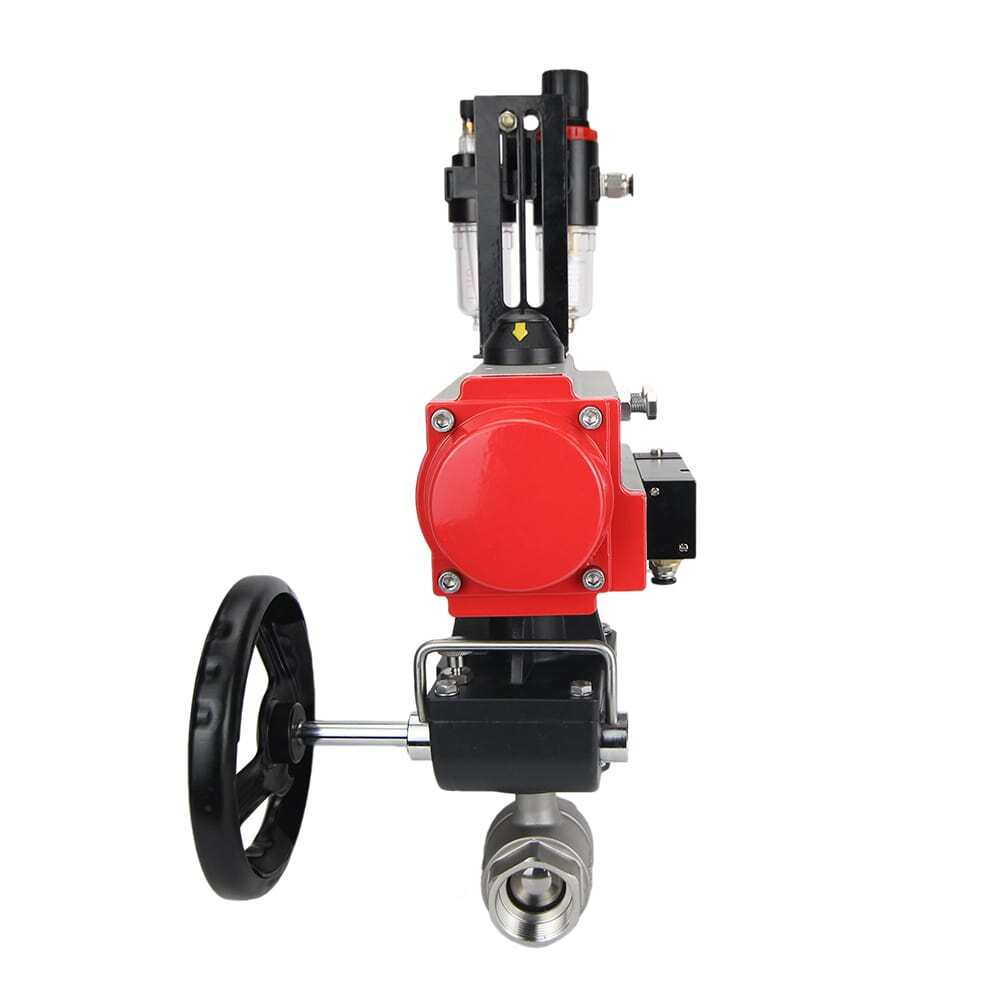 Robinet à boisseau sphérique en acier inoxydable Elephant kshmp316-elephant-da-4m310-24-hdm-afc2000, matériau du corps - acier inoxydable AISI 316, matériau de la bille - acier inoxydable AISI 316, joint - PTFE, actionné par actionneur pneumatique