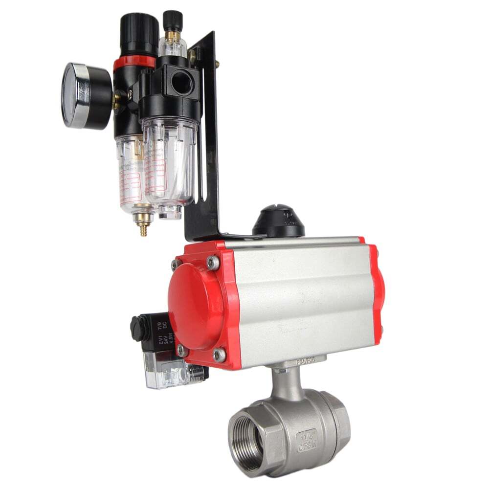 Robinet à boisseau sphérique en acier inoxydable Elephant kshmp316-elephant-sa-4m310-24-afc2000, matériau du corps - acier inoxydable AISI 316, matériau de la bille - acier inoxydable AISI 316, joint - PTFE, actionné par actionneur pneumatique