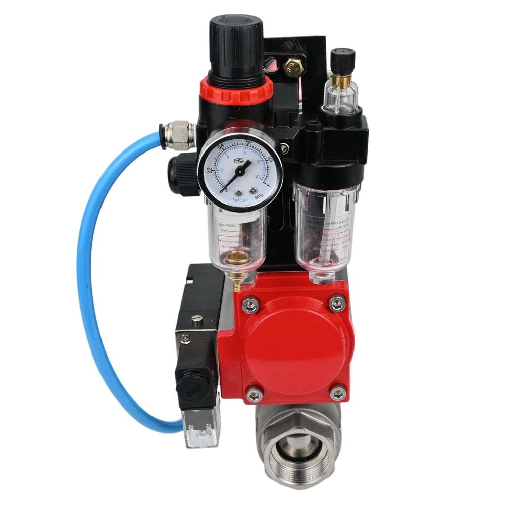Robinet à boisseau sphérique en acier inoxydable Elephant kshmp316-elephant-da-4m310-24-apl210n-afc2000, matériau du corps - acier inoxydable AISI 316, matériau de la bille - acier inoxydable AISI 316, joint - PTFE, actionné par actionneur pneumatique