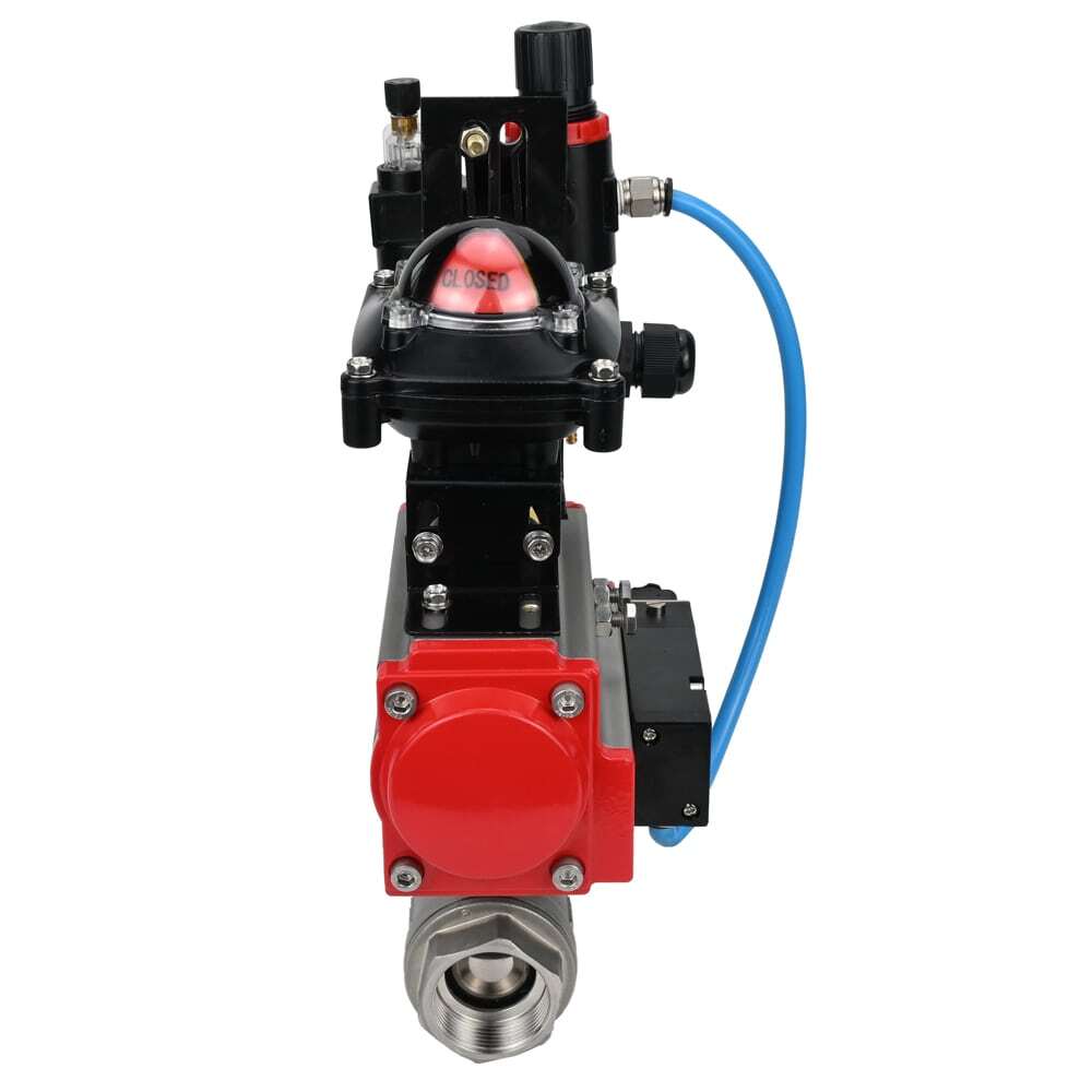 Robinet à boisseau sphérique en acier inoxydable Elephant kshmp316-elephant-sa-4m310-24-apl210n-afc2000, matériau du corps - acier inoxydable AISI 316, matériau de la bille - acier inoxydable AISI 316, joint - PTFE, actionné par actionneur pneumatique
