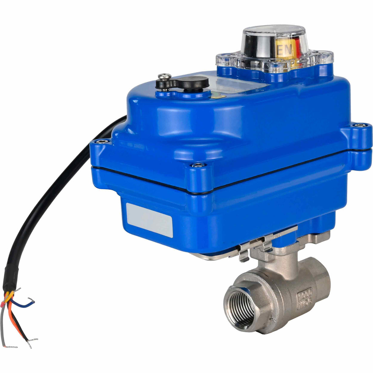 Vanne à boisseau sphérique en acier inoxydable Elephant BVMP.316.230-ISO PSI914 SS316 fileté, actionneur électrique quart de tour Elephant 003 bleu 220 V