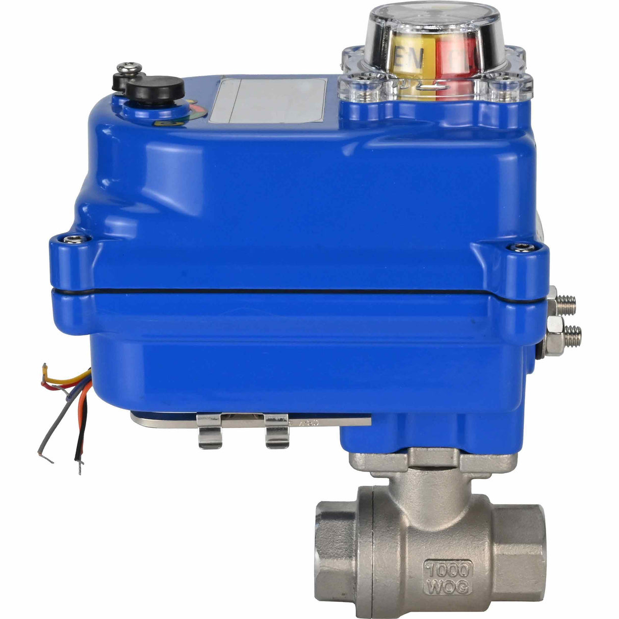 Vanne à boisseau sphérique en acier inoxydable Elephant BVMP.316.230-ISO PSI914 SS316 fileté, actionneur électrique quart de tour Elephant 003 bleu 220 V