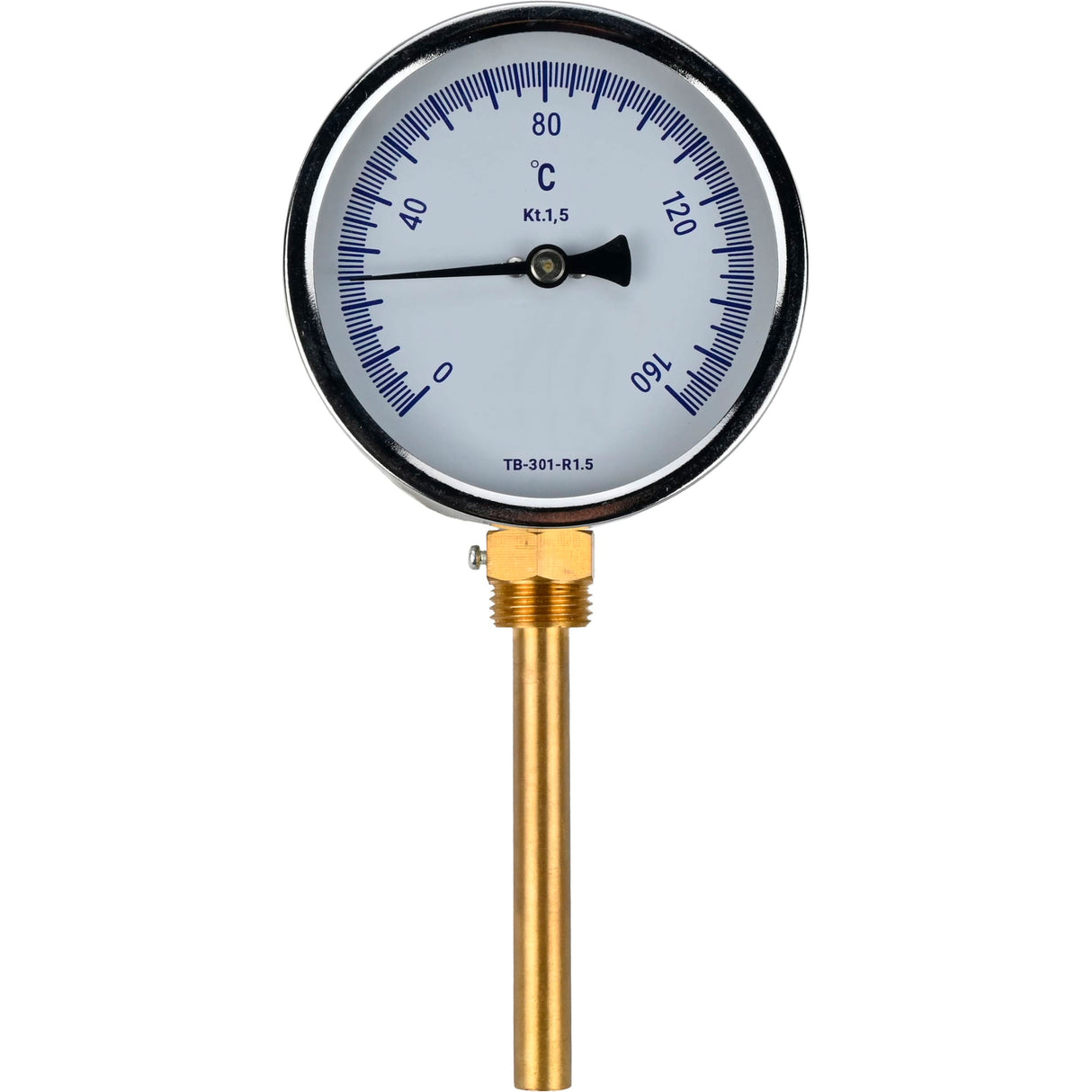 Thermomètres radiaux bimétalliques Elephant TB-301-R2.5 PN16, acier inoxydable, longueur de la partie immergée 46-100 mm, classe de précision - 2,5