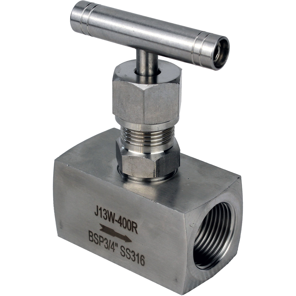Elephant VN32M-T-Ht threaded needle valve, body - stainless steel 316, seal - metal, with T-handle