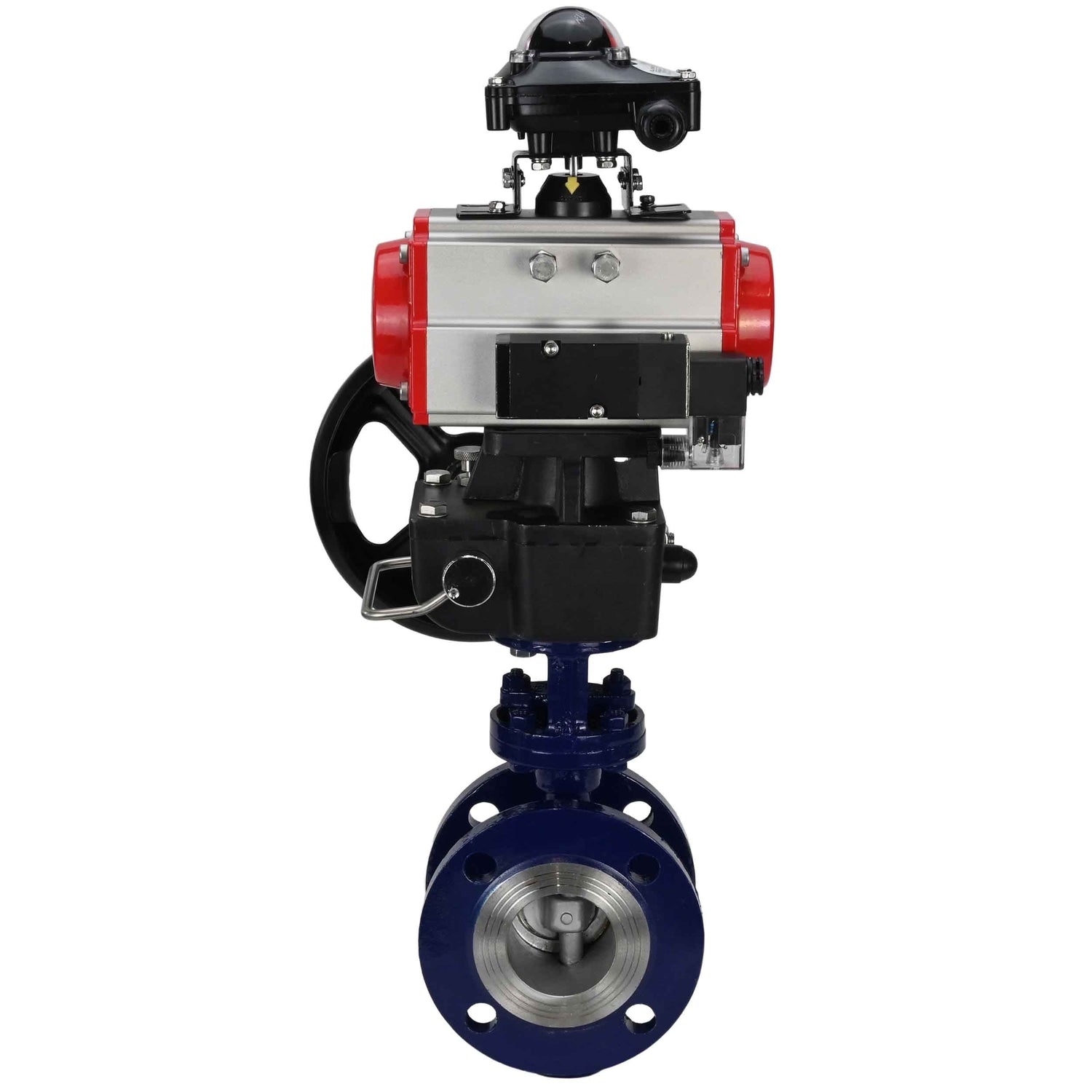 Vanne papillon d'eau Elephant WBV3EX-3432M-1W-F-ISO, matériau du corps - Acier au carbone, matériau du disque - Acier inoxydable AISI 316, joint - Métal, actionneur pneumatique PA-DA double action, 4M310-08 24V, BKV APL-210N, volant MON