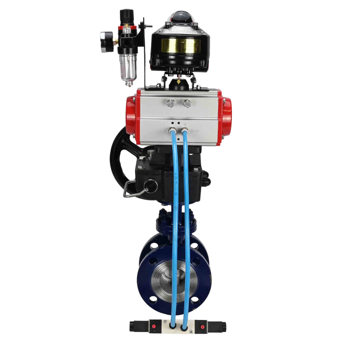 Vanne papillon d'eau Elephant WBV3EX-3432M-1W-F-ISO, matériau du corps - Acier au carbone, matériau du disque - Acier inoxydable AISI 316, joint - Métal, actionneur pneumatique PA-DA double action, 4V320-10 220V, BKV APL-510N EX, volant MON, BPV AFC2000