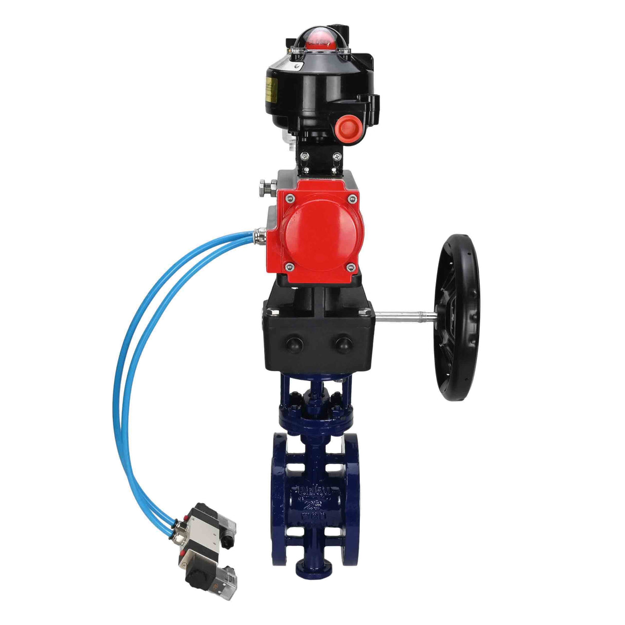 Vanne papillon d'eau Elephant WBV3EX-3432M-1W-F-ISO, matériau du corps - Acier au carbone, matériau du disque - Acier inoxydable AISI 316, joint - Métal, actionneur pneumatique PA-DA double action, 4V320-10 220V, BKV APL-510N EX, volant MON, BPV AFC2000