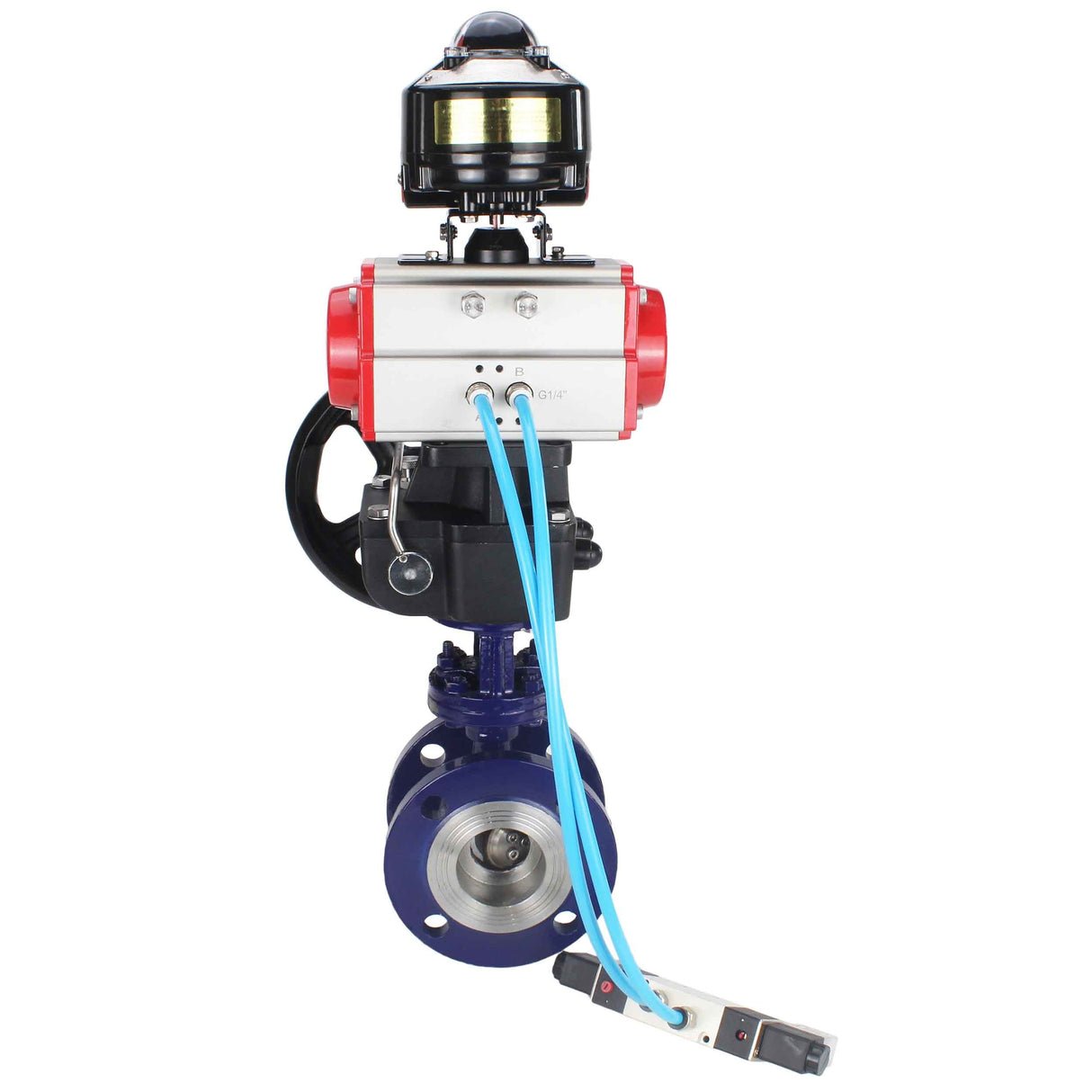 Vanne papillon d'eau Elephant WBV3EX-3431M-1W-F-ISO, matériau du corps - Acier au carbone, matériau du disque - Acier inoxydable AISI 304, joint - Métal, actionneur pneumatique PA-DA double action, 4V320-10 220V, BKV APL-510N EX, volant MON,