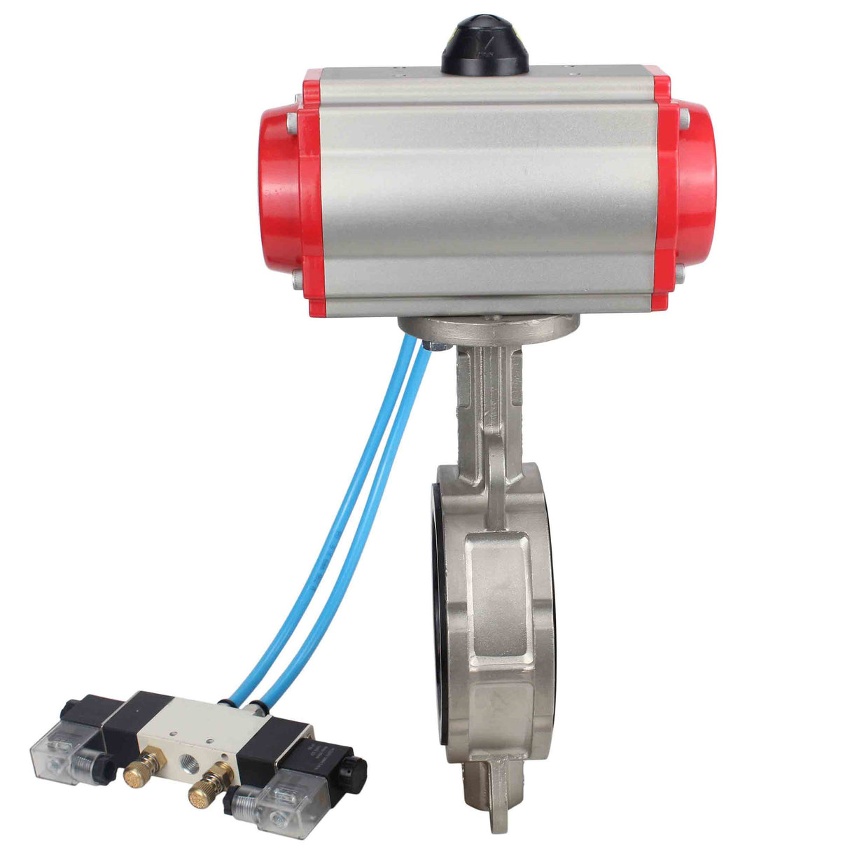 Vanne papillon d'eau Elephant WBV3131V-2W-Fb-H, matériau du corps - Acier inoxydable AISI 304, matériau du disque - Acier inoxydable AISI 304, joint - Viton, actionneur pneumatique PA-SA avec ressorts de rappel, 4V320-08 220V