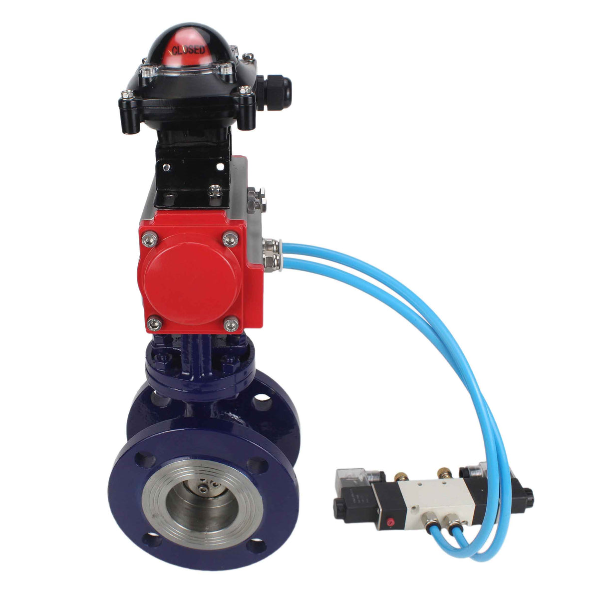 Vanne papillon d'eau Elephant WBV3EX-3432M-1W-F-ISO, matériau du corps - Acier au carbone, matériau du disque - Acier inoxydable AISI 316, joint - Métal, actionneur pneumatique PA-SA avec ressorts de rappel, 4V320-08 220V, BKV APL-210N