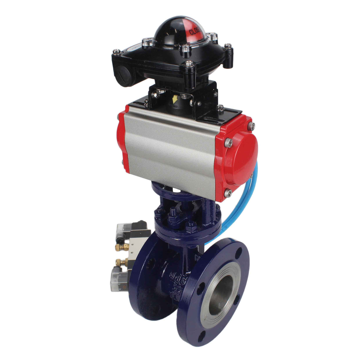 Vanne papillon d'eau Elephant WBV3EX-3432M-1W-F-ISO, matériau du corps - Acier au carbone, matériau du disque - Acier inoxydable AISI 316, joint - Métal, actionneur pneumatique PA-SA avec ressorts de rappel, 4V320-08 220V, BKV APL-210N
