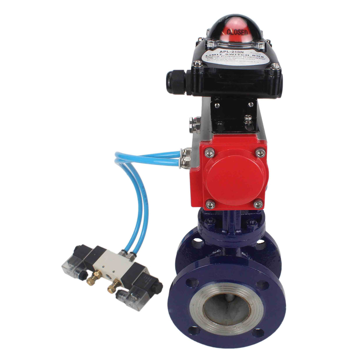 Vanne papillon d'eau Elephant WBV3EX-3432M-1W-F-ISO, matériau du corps - Acier au carbone, matériau du disque - Acier inoxydable AISI 316, joint - Métal, actionneur pneumatique PA-SA avec ressorts de rappel, 4V320-08 220V, BKV APL-210N