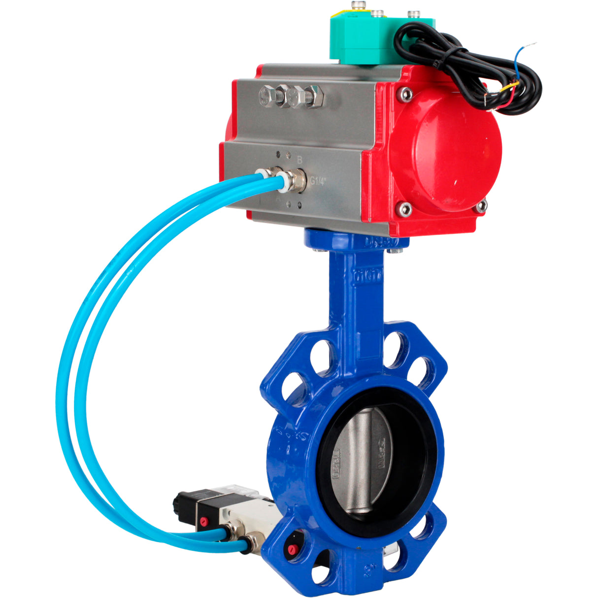 Water Butterfly Valve Elephant WBV1432N-2W-Fb-H DN40-300 16 bar body - GGG50 cast iron, disc - 316L stainless steel, seal - NBR, with pneumatic actuator PA-DA-XXX, pneumatic distributor 4V320-10 220V and ALS200D magnetic switch