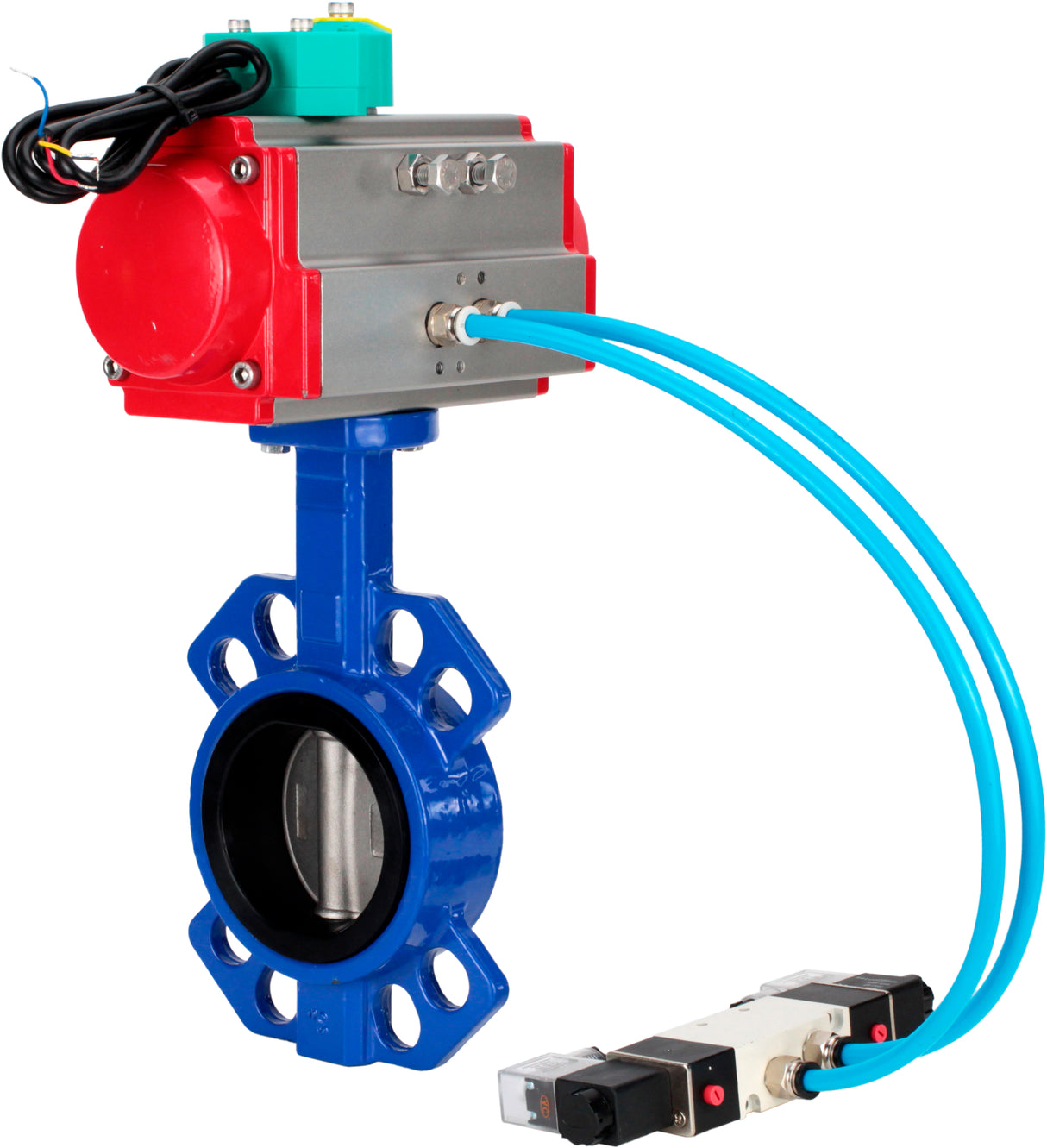 Water Butterfly Valve Elephant WBV1432N-2W-Fb-H DN40-300 16 bar body - GGG50 cast iron, disc - 316L stainless steel, seal - NBR, with pneumatic actuator PA-DA-XXX, pneumatic distributor 4V320-10 220V and ALS200D magnetic switch