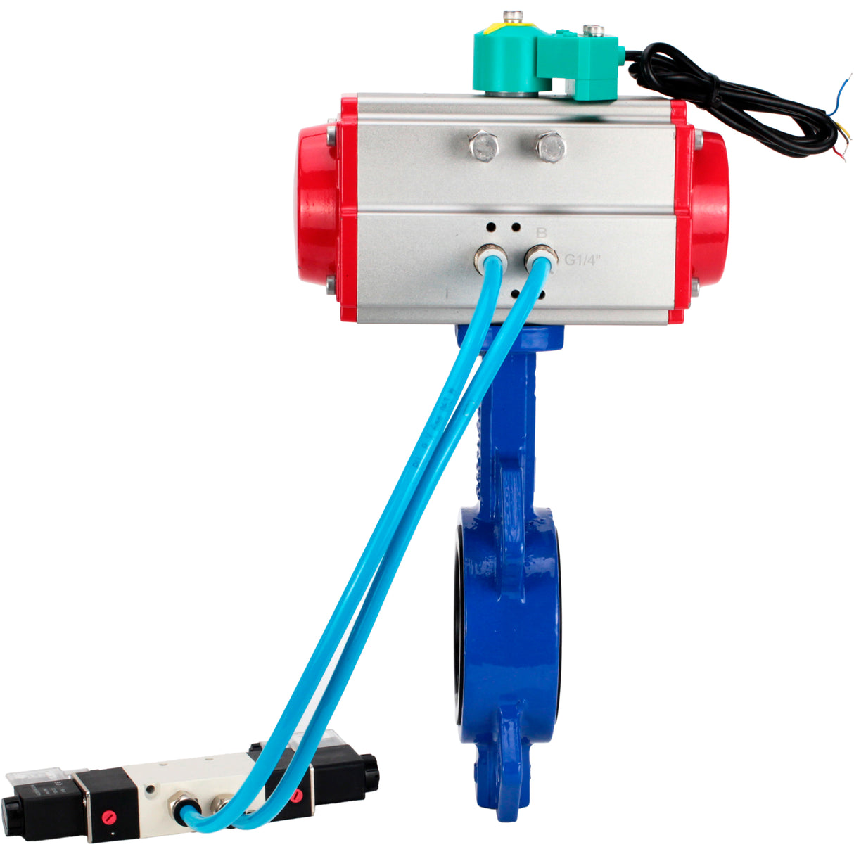 Water Butterfly Valve Elephant WBV1432N-2W-Fb-H DN40-300 16 bar body - GGG50 cast iron, disc - 316L stainless steel, seal - NBR, with pneumatic actuator PA-DA-XXX, pneumatic distributor 4V320-10 220V and ALS200D magnetic switch