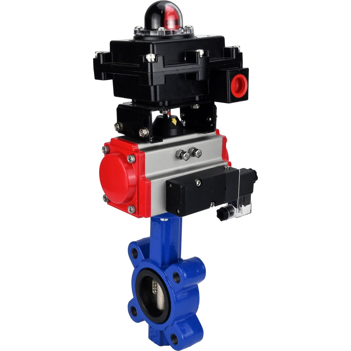 Vanne papillon d'eau Elephant WBV1616N-2W-Fb-H, matériau du corps - fonte QT450, matériau du disque - fonte QT450, joint - NBR, actionneur pneumatique PA-SA avec ressorts de rappel, 4M310-08 220V, BKV APL-410N EX