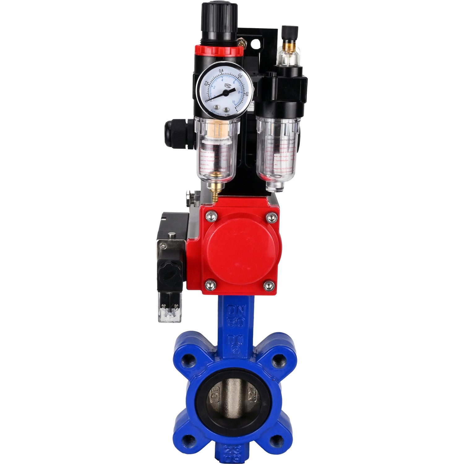 Vanne papillon d'eau Elephant WBV1616N-2W-Fb-H, matériau du corps - fonte QT450, matériau du disque - fonte QT450, joint - NBR, actionneur pneumatique PA-DA double action, 4M310-08 220V, BKV APL-210N BPV AFC2000