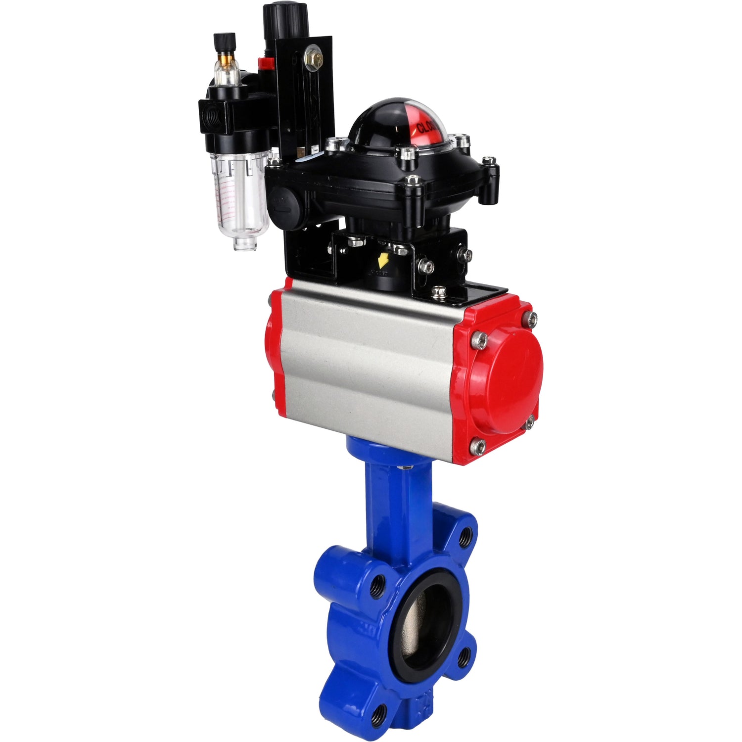 Vanne papillon d'eau Elephant WBV1616N-2W-Fb-H, matériau du corps - fonte QT450, matériau du disque - fonte QT450, joint - NBR, actionneur pneumatique PA-DA double action, 4M310-08 220V, BKV APL-210N BPV AFC2000