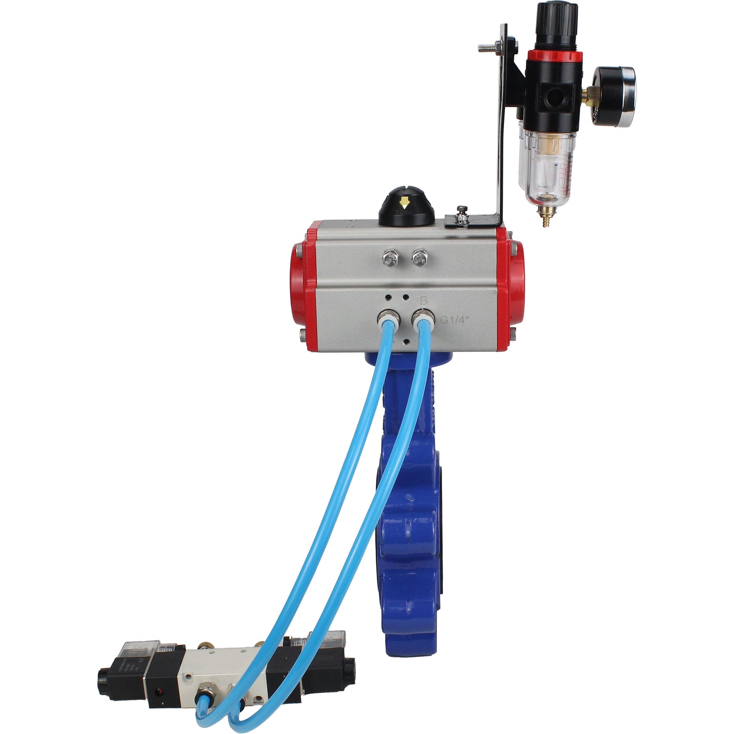 Vanne papillon d'eau Elephant WBV1616E-2W-Fb-H, matériau du corps - fonte QT450, matériau du disque - fonte QT450, joint - EPDM, avec actionneur pneumatique double effet PA-DA, 4V320-10 220V, BPV AFC2000