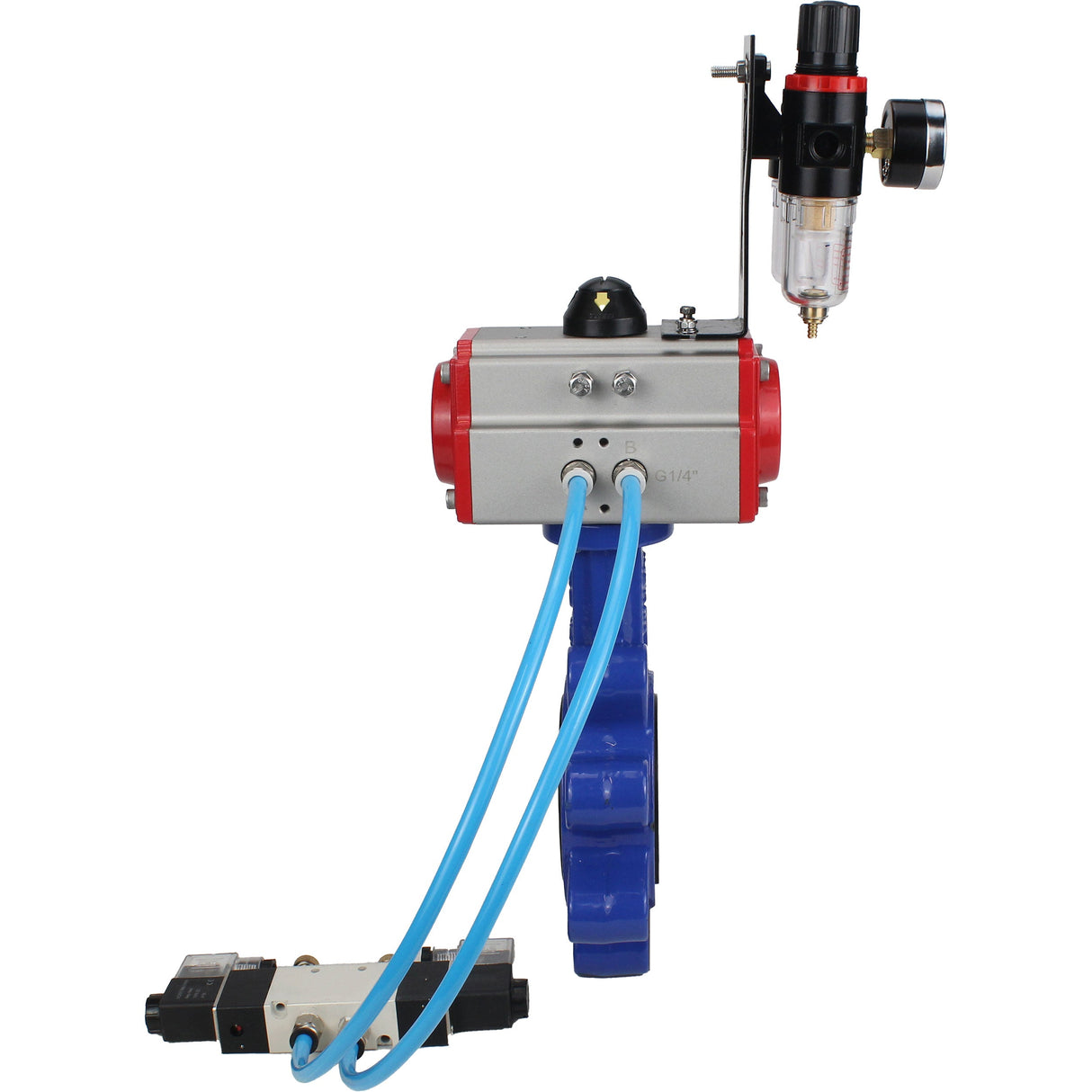 Vanne papillon d'eau Elephant WBV1616N-2W-Fb-H, matériau du corps - fonte QT450, matériau du disque - fonte QT450, joint - NBR, actionneur pneumatique PA-SA avec ressorts de rappel, 4V320-08 220V BPV AFC2000