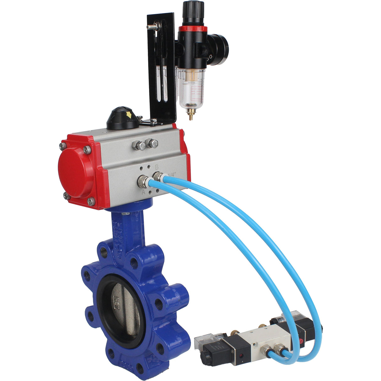 Vanne papillon d'eau Elephant WBV1616N-2W-Fb-H, matériau du corps - fonte QT450, matériau du disque - fonte QT450, joint - NBR, actionneur pneumatique PA-SA avec ressorts de rappel, 4V320-08 220V BPV AFC2000