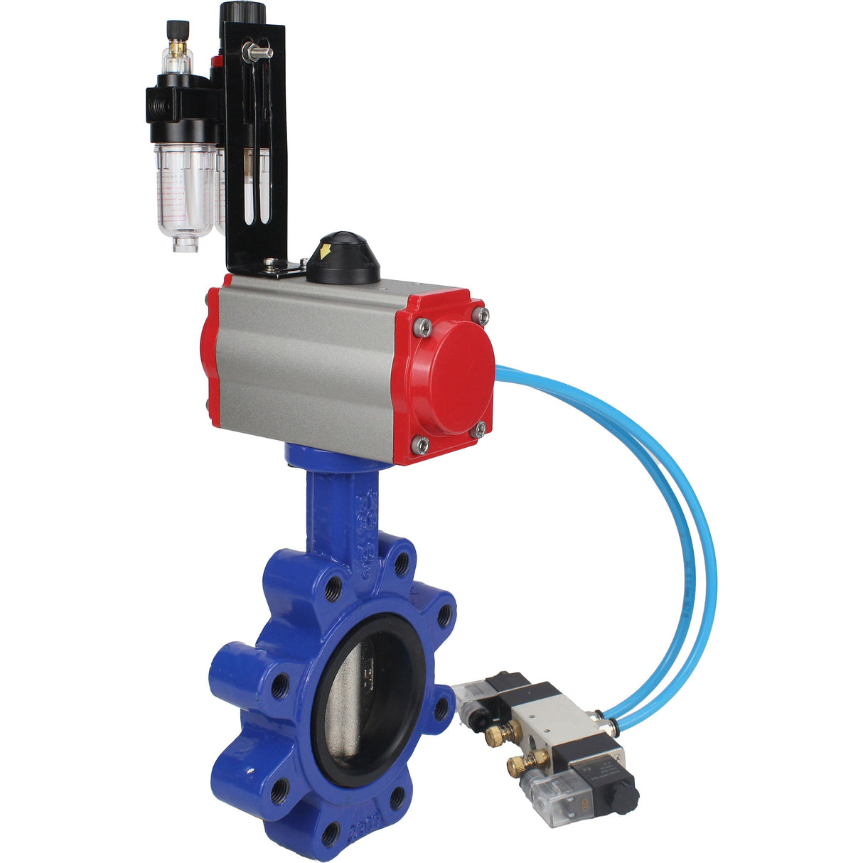 Vanne papillon d'eau Elephant WBV1616N-2W-Fb-H, matériau du corps - fonte QT450, matériau du disque - fonte QT450, joint - NBR, actionneur pneumatique PA-SA avec ressorts de rappel, 4V320-10 220V BPV AFC2000