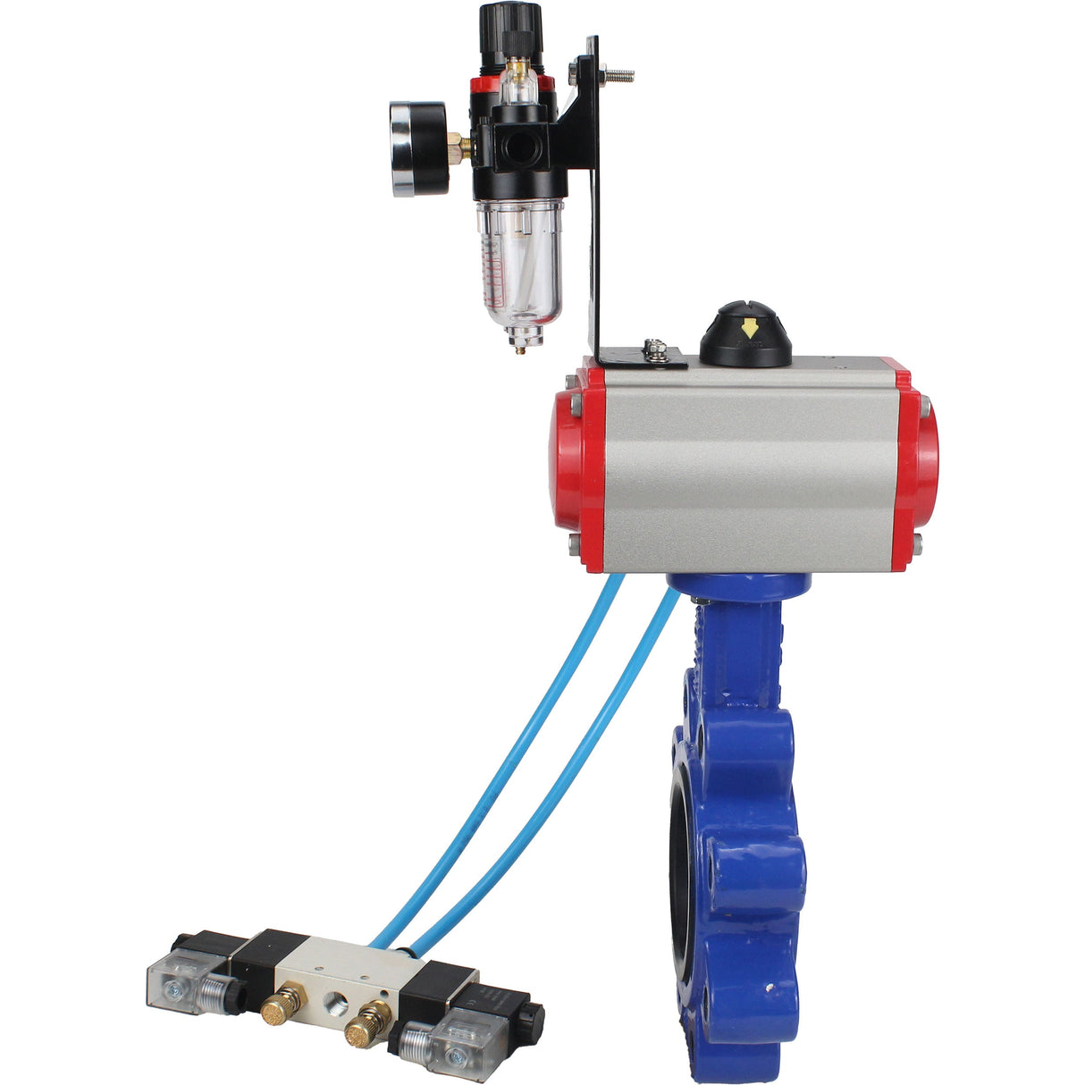 Vanne papillon d'eau Elephant WBV1616E-2W-Fb-H, matériau du corps - fonte QT450, matériau du disque - fonte QT450, joint - EPDM, actionneur pneumatique PA-SA avec ressorts de rappel, 4V320-08 220V BPV AFC2000