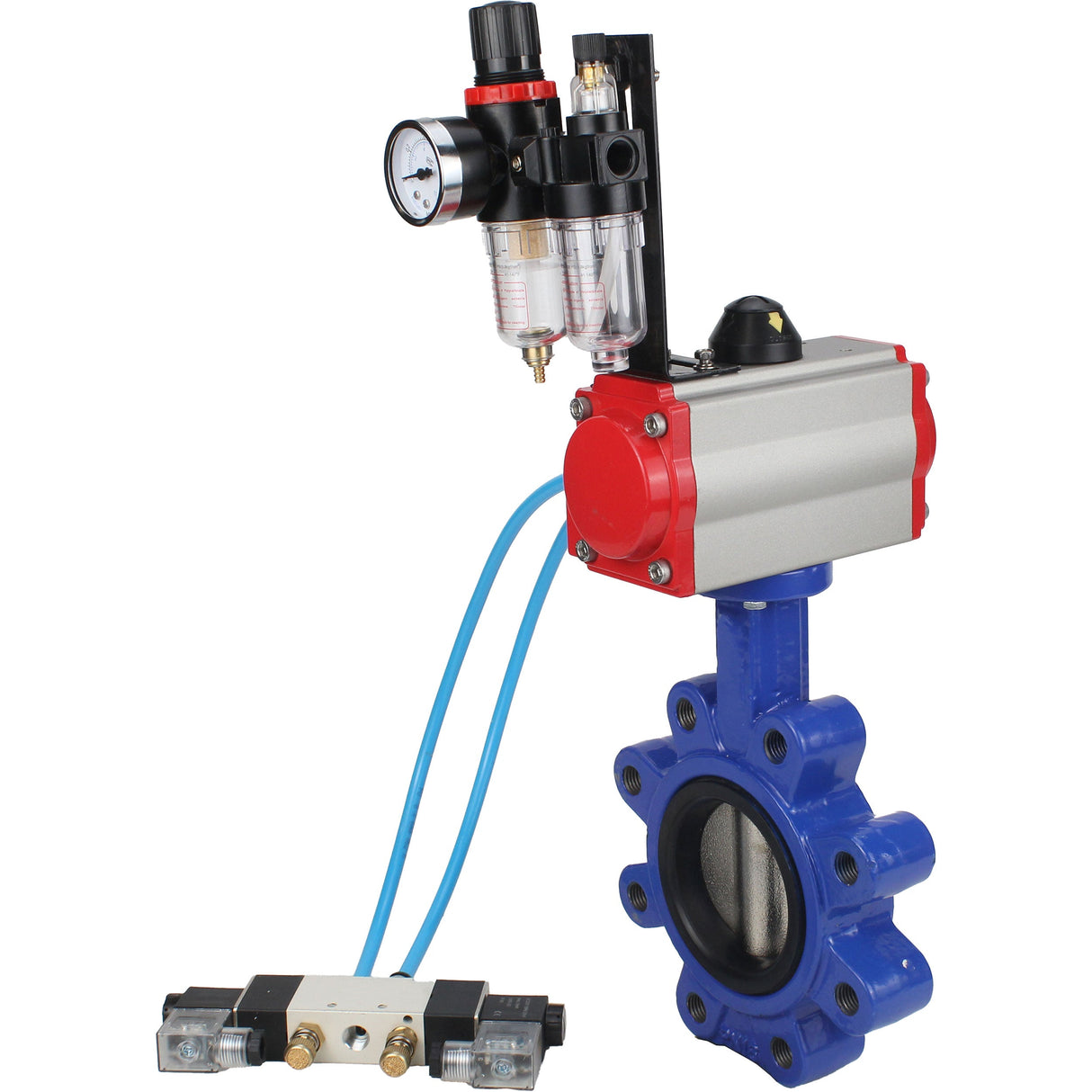 Vanne papillon d'eau Elephant WBV1616N-2W-Fb-H, matériau du corps - fonte QT450, matériau du disque - fonte QT450, joint - NBR, actionneur pneumatique PA-SA avec ressorts de rappel, 4V320-10 220V BPV AFC2000